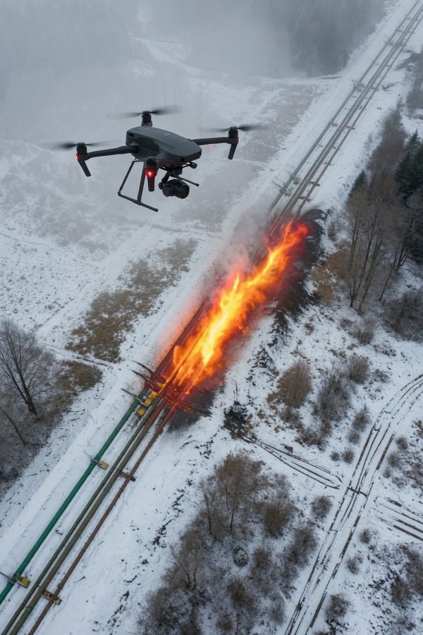 Drone med termisk kamera over utæt fjernvarmerør