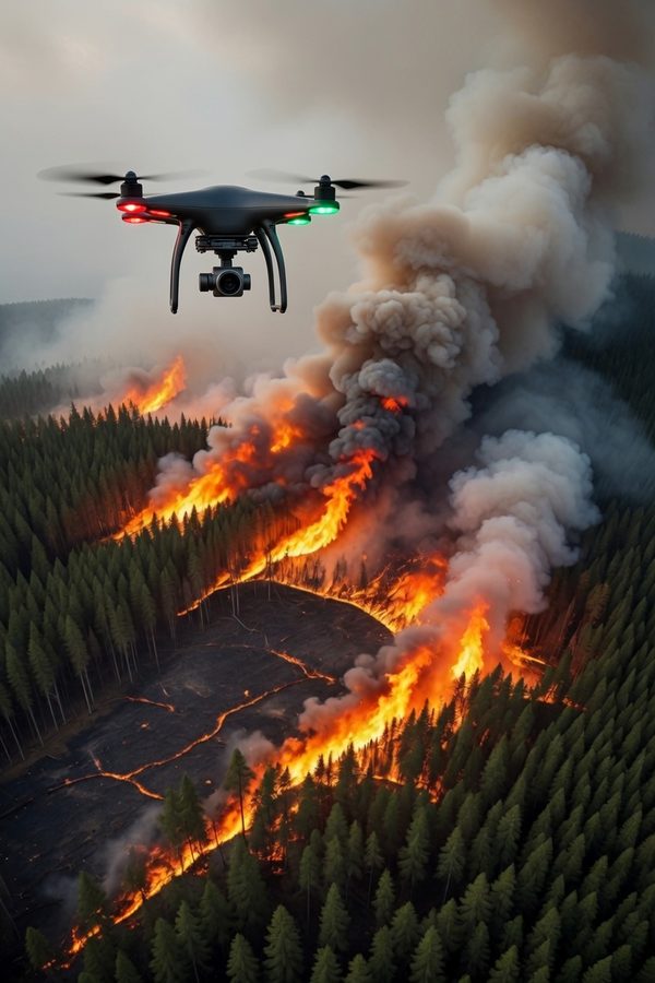 Drone der overvåger skovbrand og redningsindsats