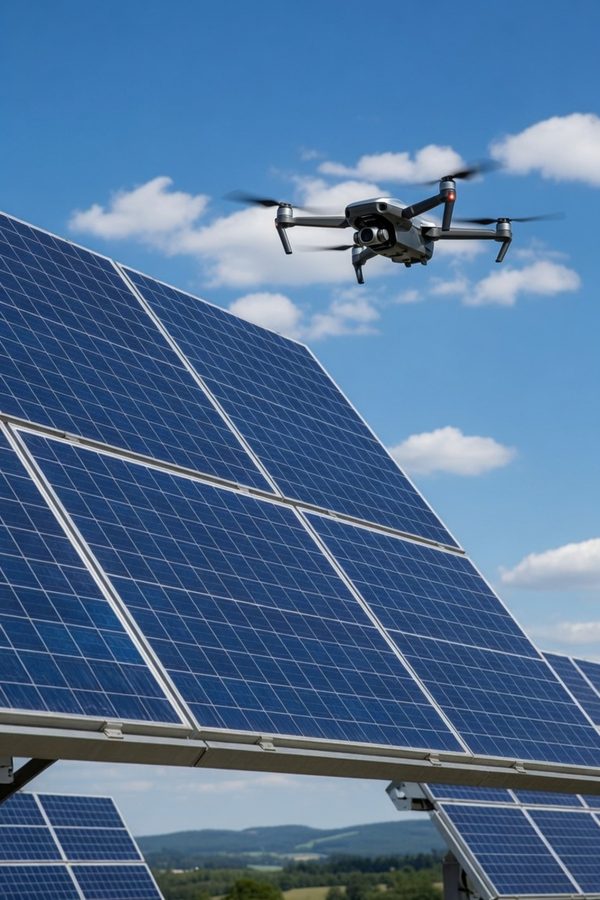 Drohne inspiziert Solarmodule